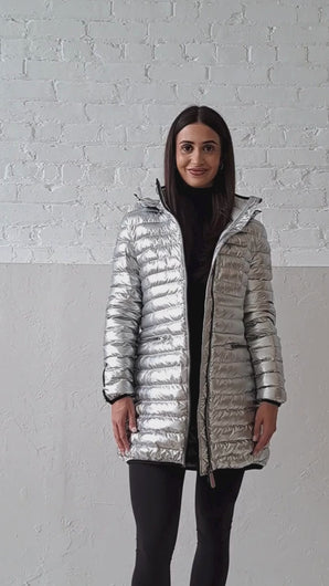 Shannon Vegan Down Coat | Metallic Silver