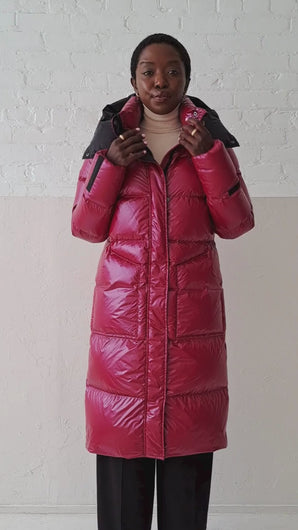 Fria Long Down Coat | Dark Lipstick Red