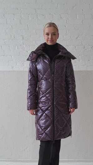 Saga Long Vegan Down Coat | Aubergine